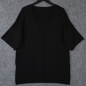 Ann Taylor LOFT Sweater XS Black V Neck Pocket Front Tunic Wool Blend Oversized